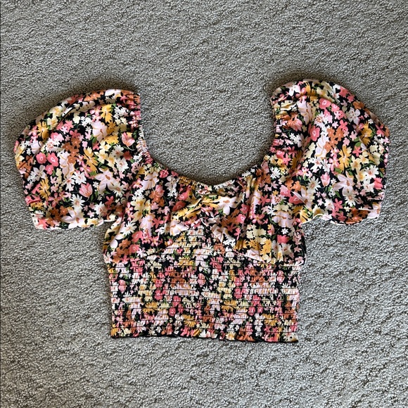 Billabong Get Along Smocked Cropped Top Cotton Pink Floral Juniors' Medium NWOT - Picture 3 of 13